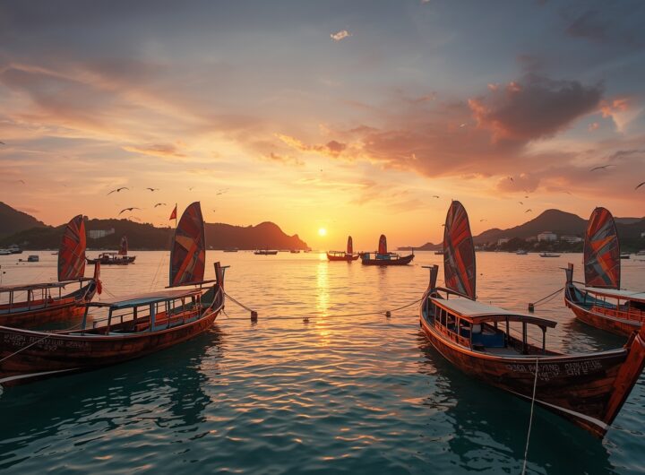 Kapal pinisi di Labuan Bajo saat matahari terbenam