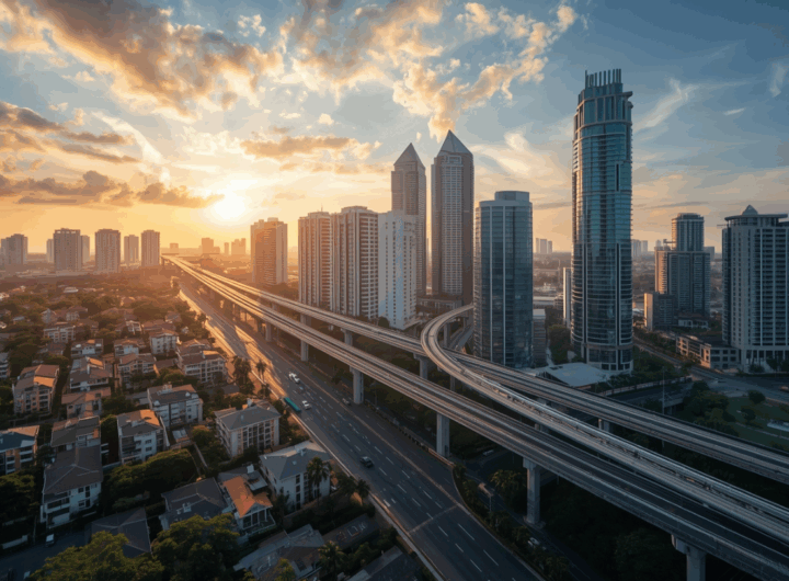 pemandangan kota jakarta modern dengan gedung tinggi dan perumahan hijau melambangkan kenaikan harga properti di indonesia