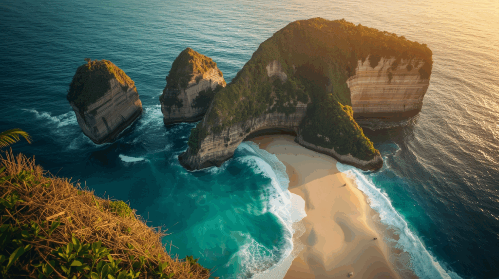 Pantai Nyang Nyang Bali dengan tebing tinggi dan laut biru toska yang tenang.