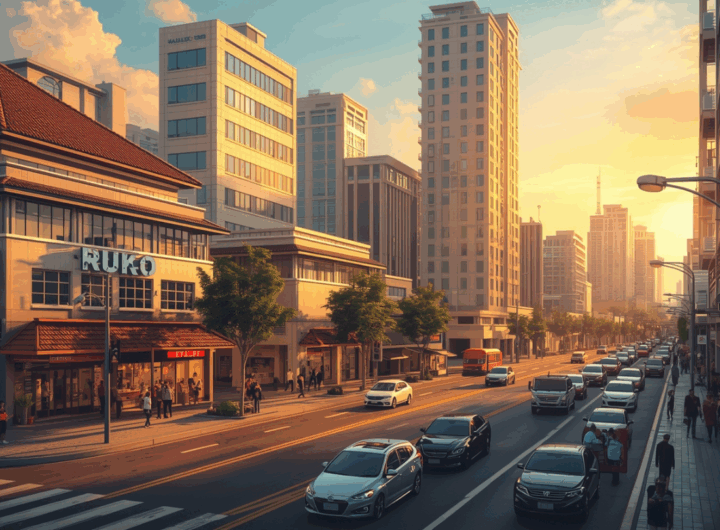 Kawasan properti komersial modern di Indonesia dengan ruko, kantor, dan food court