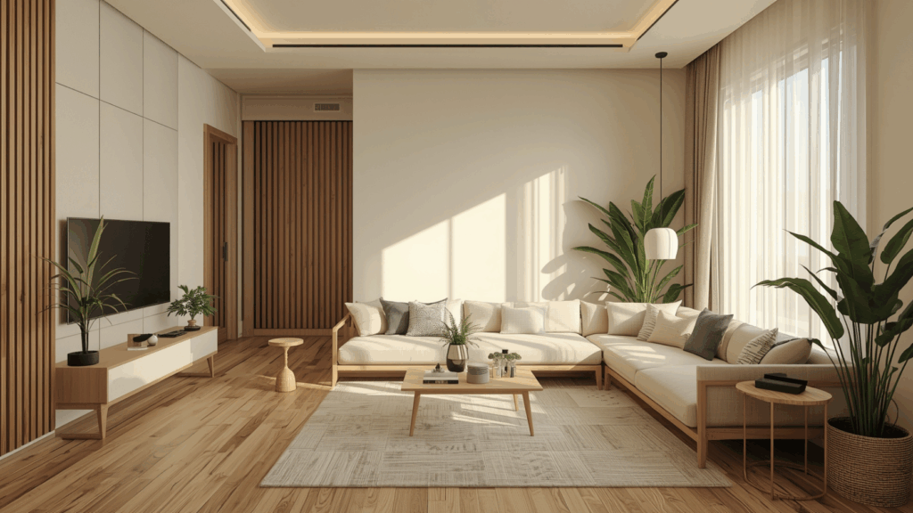 ruang tamu minimalis elegan hasil renovasi hemat