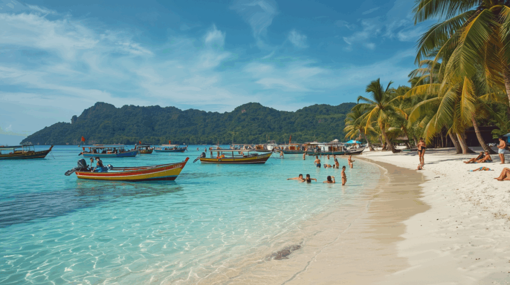 Laguna biru dengan pasir putih di Lombok yang jernih dan tenang