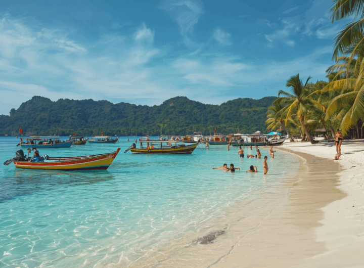 Laguna biru dengan pasir putih di Lombok yang jernih dan tenang