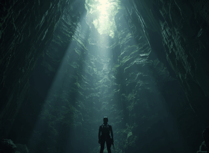 Petualang di dalam Goa Jomblang Yogyakarta dengan cahaya matahari menembus lubang goa, salah satu tempat wisata unik di Indonesia.