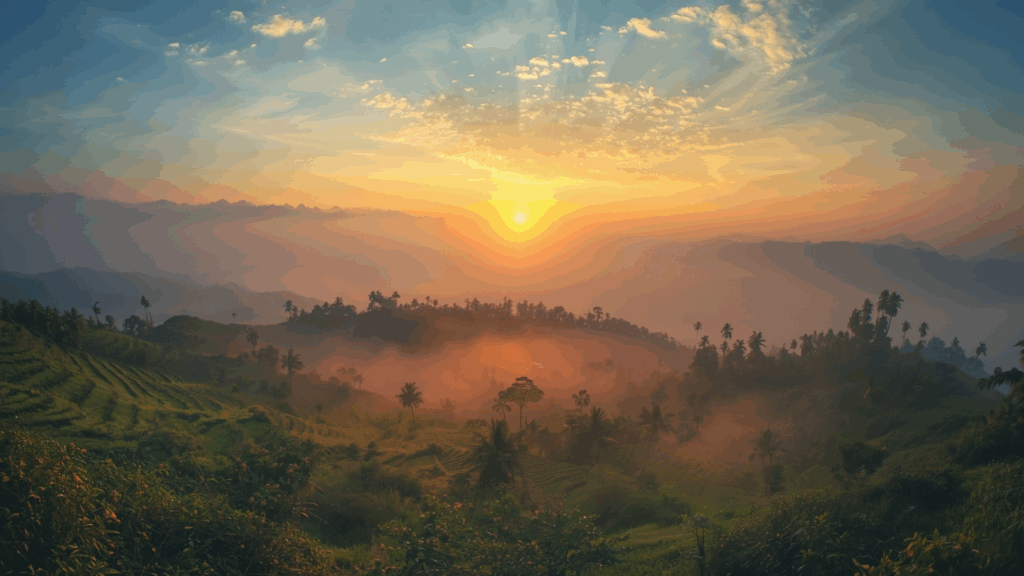 Pemandangan wisata Indonesia tersembunyi dengan pantai, pegunungan, dan air terjun alami.